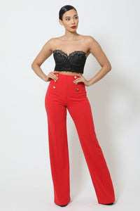 Straight To The Point High-waist Crepe Pants With Buttons