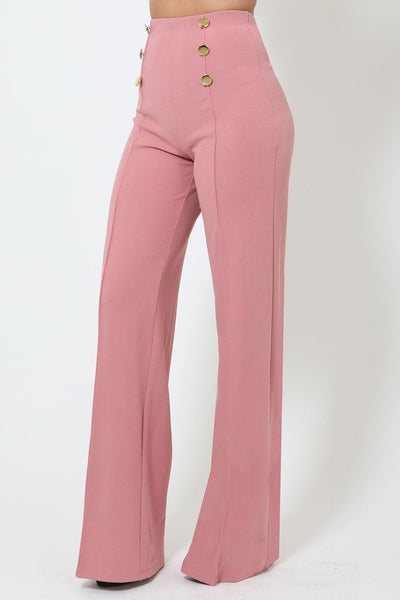 Straight To The Point High-waist Crepe Pants With Buttons