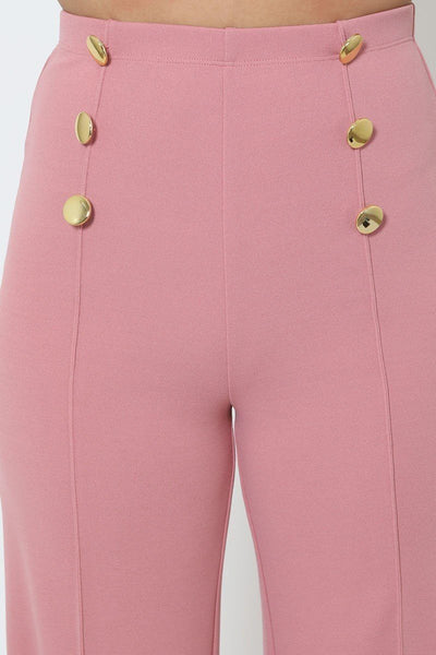 Straight To The Point High-waist Crepe Pants With Buttons