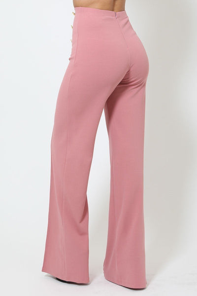 Straight To The Point High-waist Crepe Pants With Buttons