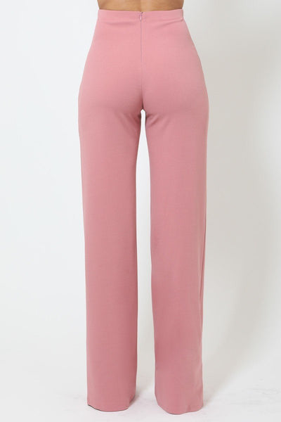 Straight To The Point High-waist Crepe Pants With Buttons