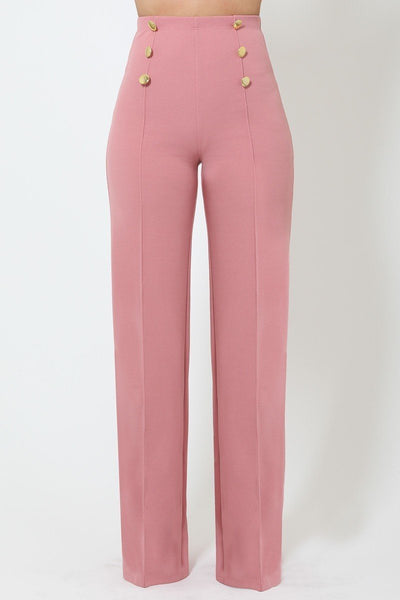 Straight To The Point High-waist Crepe Pants With Buttons