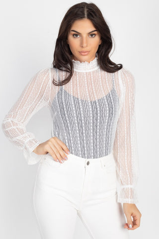 Keeping It Real Ruffle Mock Neck Lace Top