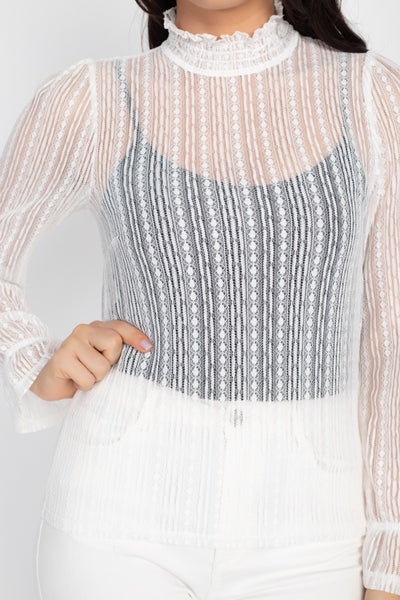 Keeping It Real Ruffle Mock Neck Lace Top