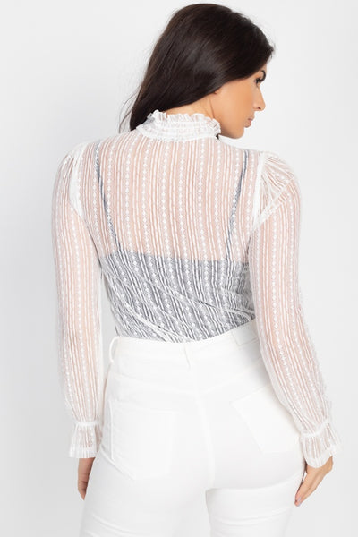 Keeping It Real Ruffle Mock Neck Lace Top