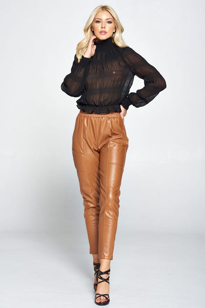 Move In Silence Pleated Chiffon Mock Neck Blouse