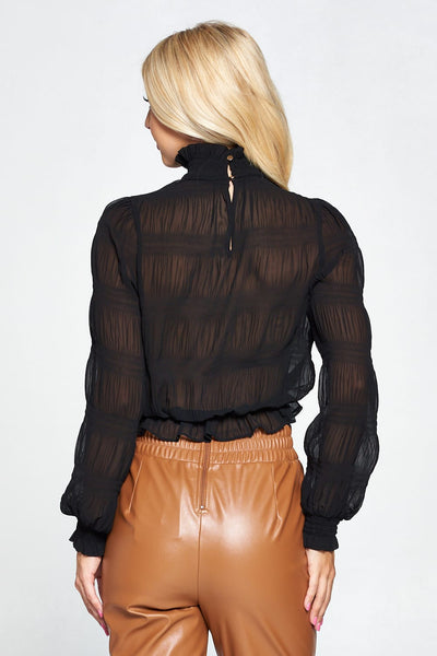 Move In Silence Pleated Chiffon Mock Neck Blouse