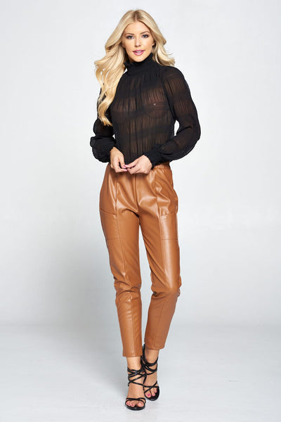 Move In Silence Pleated Chiffon Mock Neck Blouse