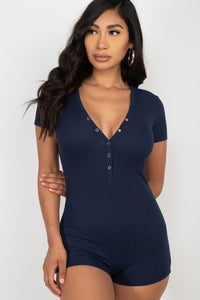 Put Me To Sleep Button Trim Romper (Navy)