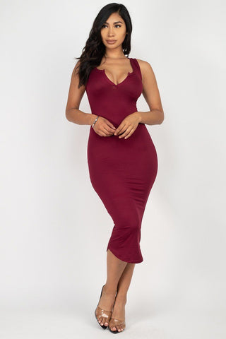 She's A Keeper Sexy Split Neck Bodycon Dress (Burgundy)