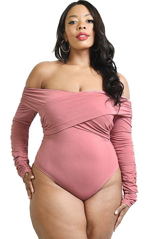 Crossing The Line Wrapped Long Sleeve Bodysuit (Mauve)