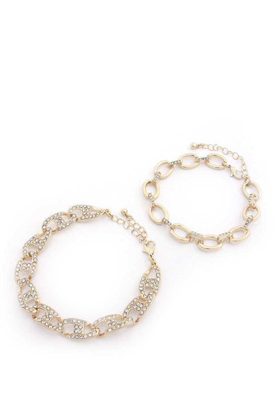Rhinestone Oval Link Metal Bracelet
