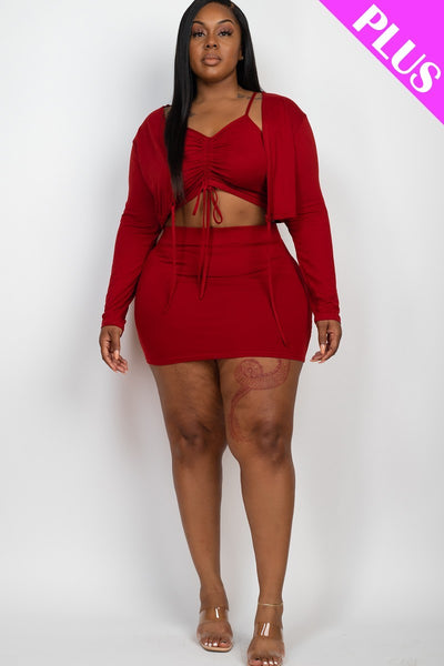 Don't Change Me Ruched Drawstring Cami Top & Skirt Set With Cardigan