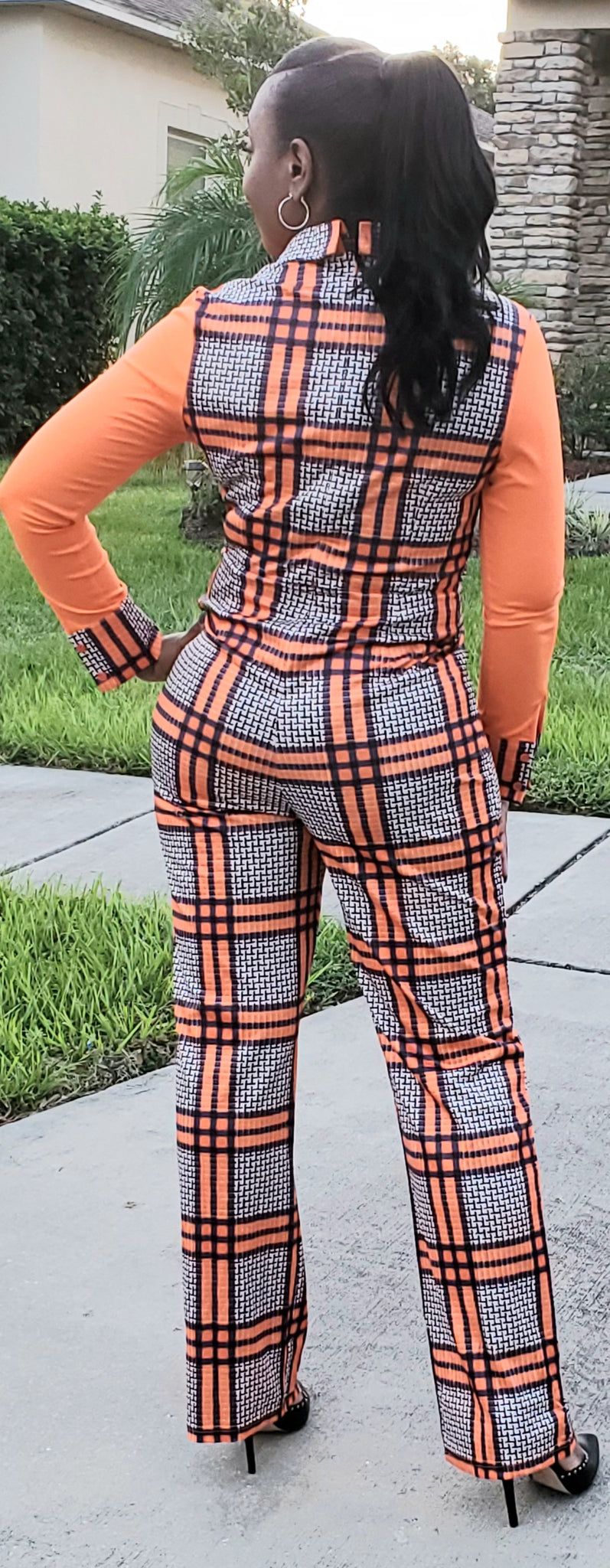 Dare To Be Different Tangerine Patchwork Print jumpsuit
