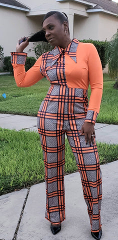 Dare To Be Different Tangerine Patchwork Print jumpsuit