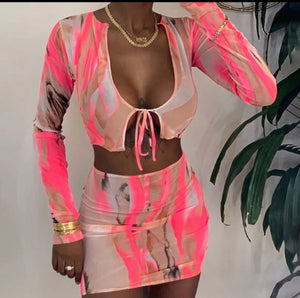 Pink Night Out Sexy 2pc Skirt Set