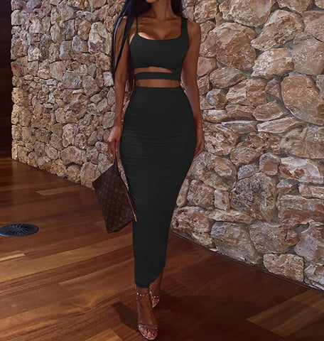 Sexy High Waist 2pc Black Skirt Set